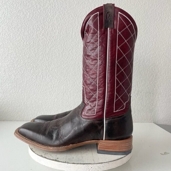 Rod Patrick Mens Cowboy Boots 14.5B Brown Mocha Bison Leather Square Toe Western - Picture 4 of 13